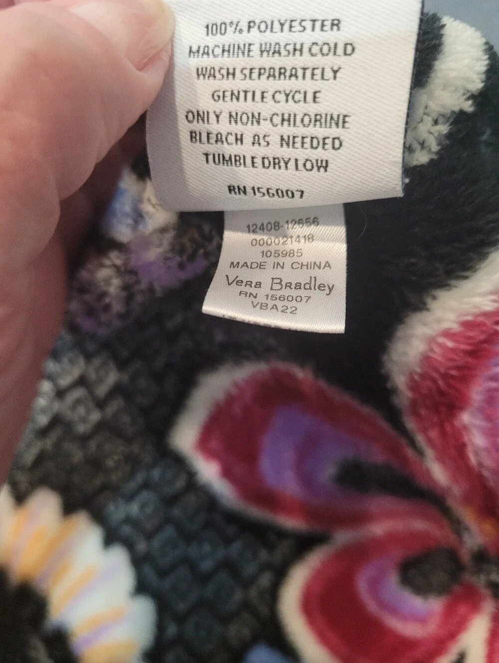 Vera Bradley plush floral throw blanket black multicolor cozy soft fleece